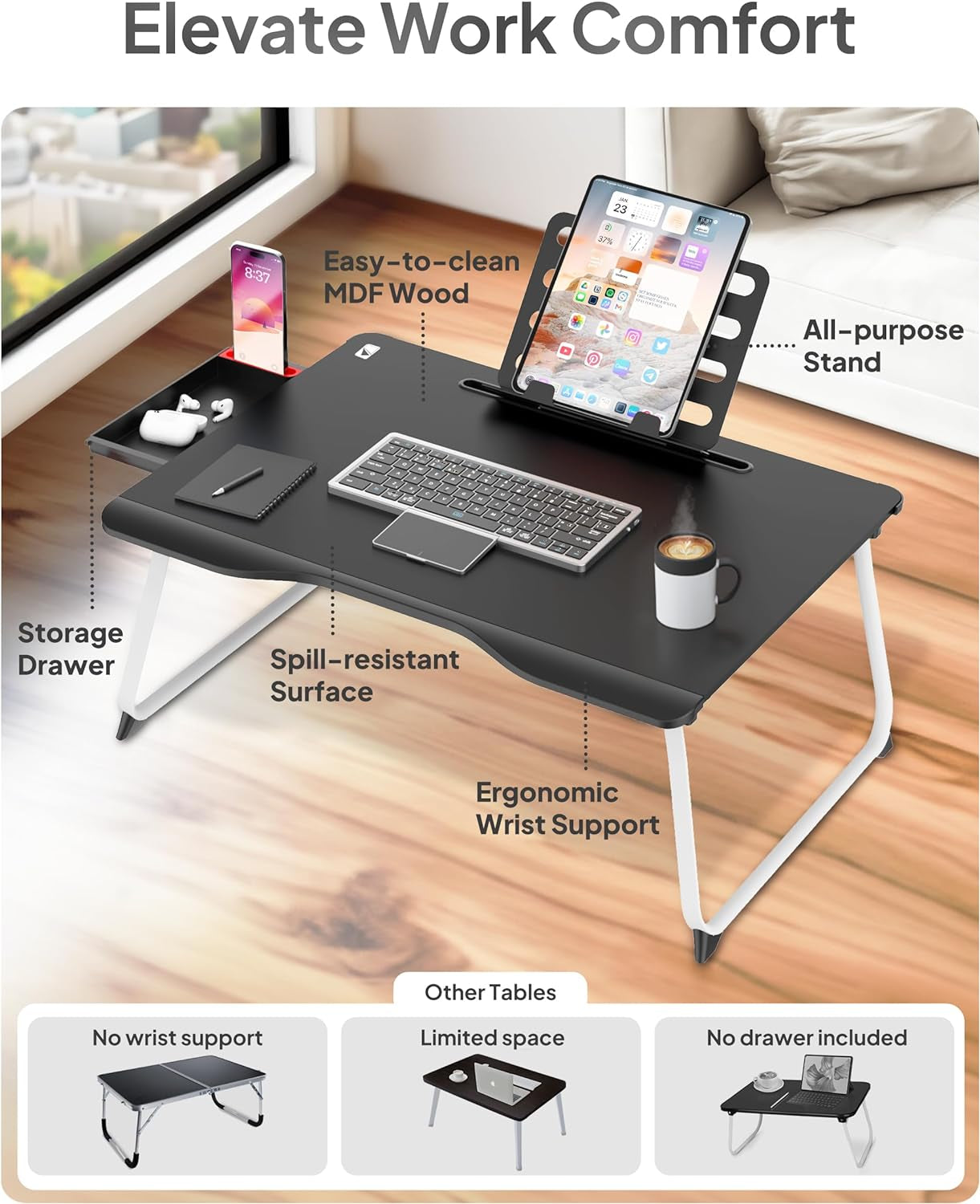 Cooper Mega Table plus [Premium XXL Extra Large] Laptop Lap Desk & Book Stand | Multifunctional Foldable Lap Desk, Laptop Desk for Bed, Portable Desk, Laptop Pad, Lapdesk Laptop Lap Tray (Black Onyx)